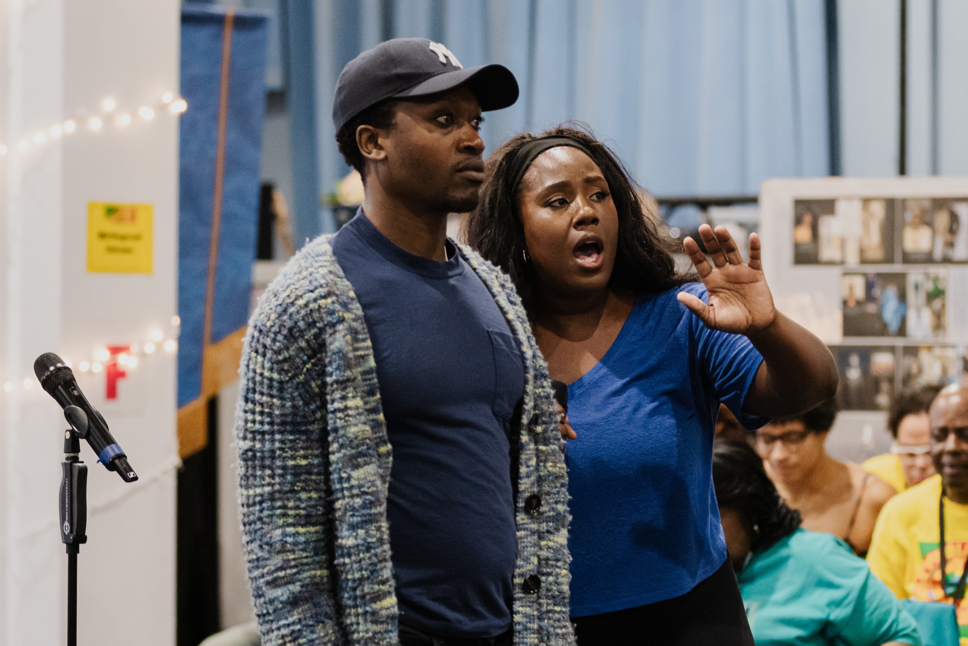 Ato Blankson-Wood and Crystal Lucas-Perry in rehearsal for PERICLES: A Public Works Concert Experience. Photo credit: Marc J. Franklin